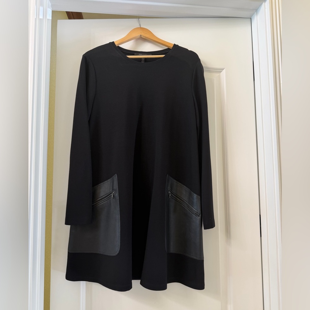 BCBGMaxAzria Black Long Sleeve Dress with Leather Pockets